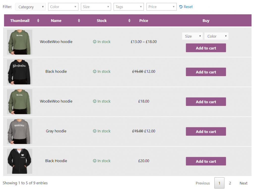 WooCommerce Product Tables Plugins
